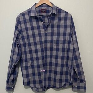 Buffalo plaid blue grey button down